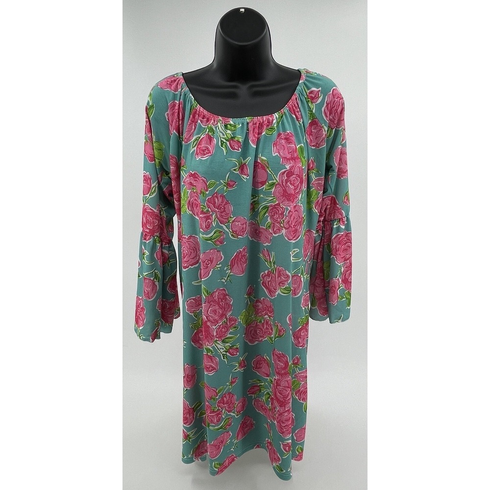 Simply Southern Tropical Turquoise with Pink Roses  Dress Women's‎ Size XL NWOT